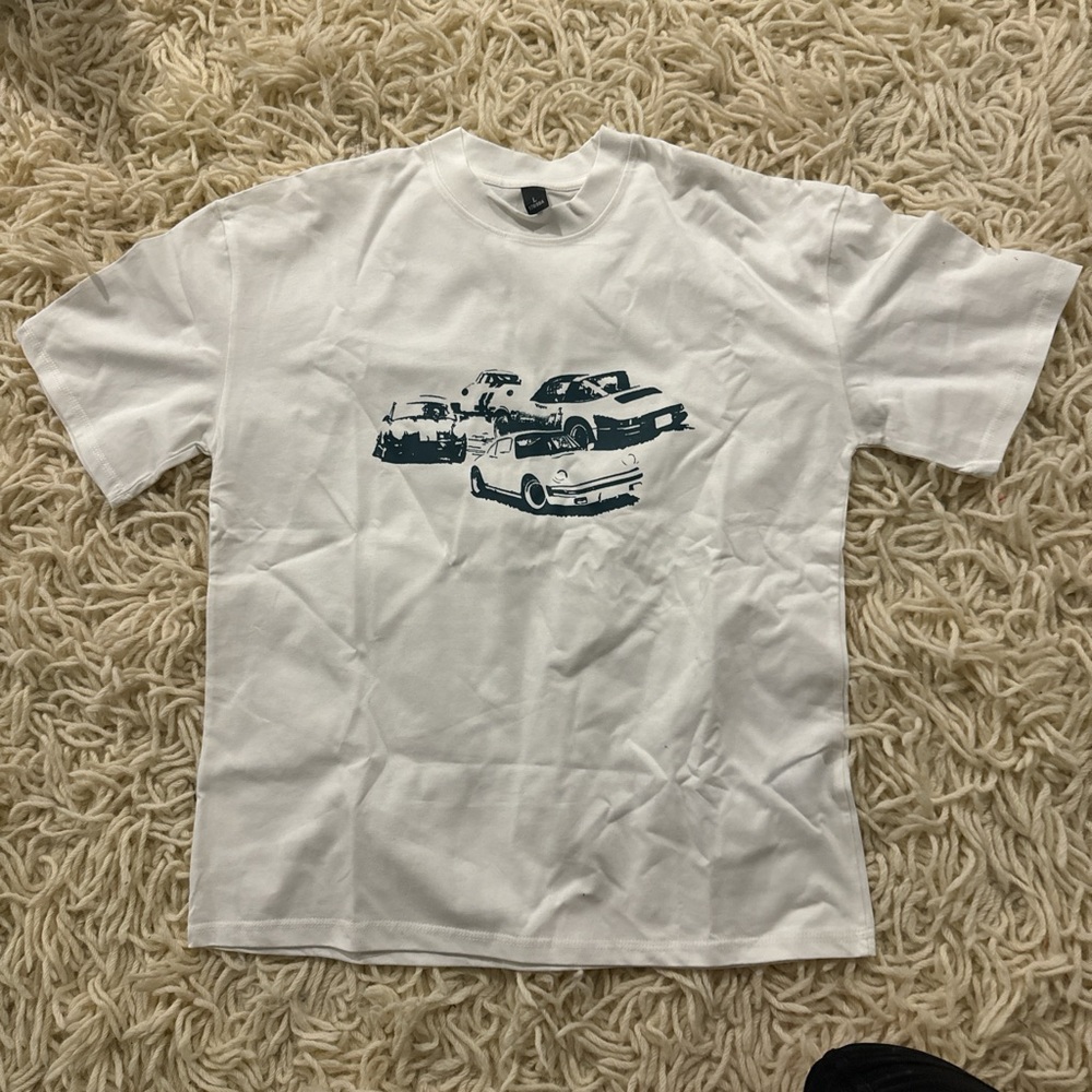 Black and White Short Sleeve Tee with Car Graphic